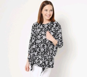 lot 1234 image: Denim & Co. Printed Perfect Jersey The Front Shrue w Tank TBlack XL