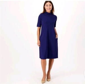lot 1236 image: Susan Graver Every Day Reg Supreme Knit Elbou Sleeve Mock N Regal Navy-Large