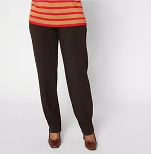 lot 1237 image: Susan Graver Regular Milano Knit Pull-On Slim- Leg Ankle Pants Brown Size 1X