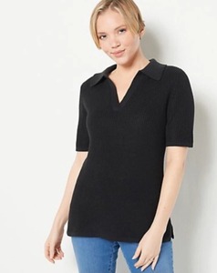 lot 1238 image: Belle by Kim Gravel Shaker Knit Elbow Sleeve Sweater Black Large