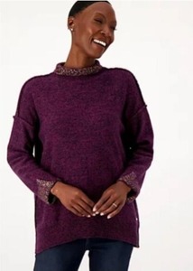 lot 1240 image: Peace Love World Back Slit Turtleneck Sweater Wine, X-Large