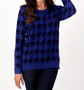lot 1241 image: Denim & Co. Jacquard Houndstooth Round Neck Pullover NavyCobalt, Size 2X