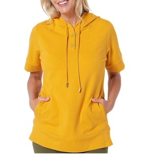 lot 1249 image: Joan Rivers French Terry Short Sleeve Hoodie Sunflower Small