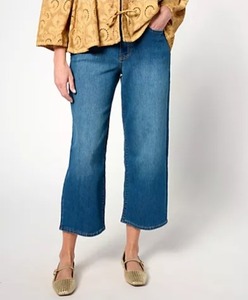 lot 1266 image: LOGO by Lori Goldstein Petite Wide Leg Ankle Jeans Light Wash Petite 16