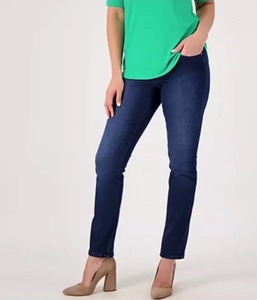 lot 1270 image: Belle by Kim Gravel TruTeme Denim Straight-Leg PetiteDark Indigo, Petite 14