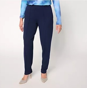 lot 1280 image: Susan Graver Regular Ponte Straight-Leg Pull-On Pants Navy, Size 2X