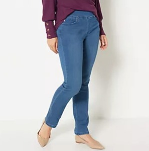lot 1283 image: Belle by Kim Gravel Regular Primabelle Pull-On Jeans Dark Indigo, Plus 18
