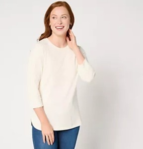 lot 1285 image: Denim & Co. Essentials Waffle Knit Long-Sleeve TopNatural, Large