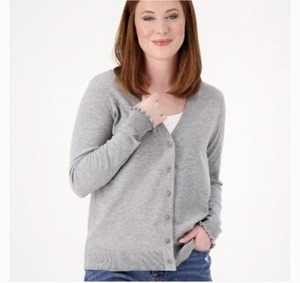 lot 1287 image: Candace Cameron Bure Surfside Button-Front V-Neck Cardigan Grey Heather, Size 4X