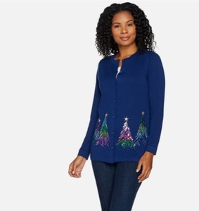 lot 1291 image: Quacker Factory Embroidered Sequin & Stud Tree Button Front Light Navy, X-Large