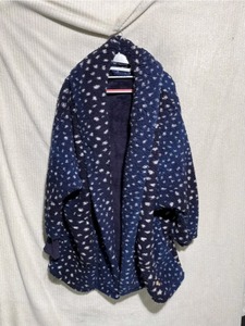 lot 1295 image: BumbleBella by Jill Martin Pegular Sherpa Shawl Collar Butt Navy Snow Leopard XSS