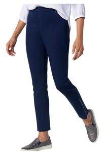 lot 1302 image: Susan Graver Regular Ponte Knit Ankle Pants w Zipper Detail Navy, Medium
