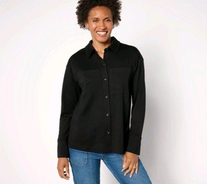 lot 1305 image: Isaac Mizrahi Live Regular Essentials Pima Cotton Button Front Pitch Black, X-Small