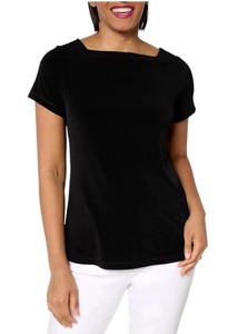 lot 1306 image: Susan Graver Modern Essentials Liquid Knit Bateau Neck Top Black Size 3X