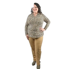 lot 1309 image: Isaac Mizrahi Live Solid & Printed Split-Neck Collared Top Natural, X-Small