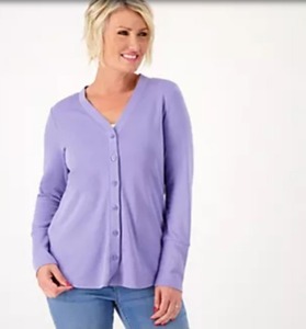 lot 1314 image: Isaac Mizrahi Live Regular Essentials Pima Cotton Button Fr Lavender Blue, Medium