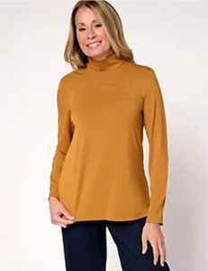 lot 1319 image: Susan Graver Petite Weelkend Jersey Turtleneck Tunic Vintage Gold, Petite Large