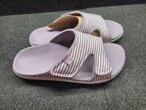 lot 7048 image: Spenco Womens Slide Sandals Non-marking Sole (PurpleWhite Stripes size 6.5D)