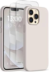 lot 7072 image: COFFKER Designed for iPhone 13 Pro Case, Liquid Silicone Case with 2X Screen Protectors, Military Shockproof Protection Slim Thin Phone Case with Microfiber Lining 6.1 inch, Stone