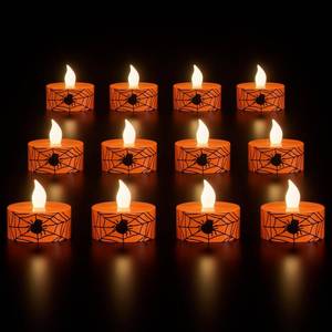 lot 7090 image: Wondise Halloween Tea Lights 6H Timer Flameless Votive Candles Battery Operated Candles 12 Pack LED Candles Spider Web Tea Lights for Fall Indoor Halloween Decoration(1.5 D x 1.4 H)