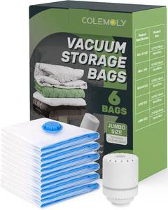 lot 7103 image: Vacuum Storage Bags (6 Jumbo Pack) Space Saver Bags with 1 Electric Air Pump Vacuum Seal Bags Compression Bags for Clothes Blanket Duvets Pillows Comforters Travel Moving