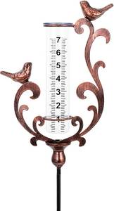lot 7117 image: pearlstar Rain Gauge Outdoor Bird Copper Rain Gauge 7 Capacity Rain Gauges with Metal Stake Plastic Tube for Yard Garden Patio Pathway Decor