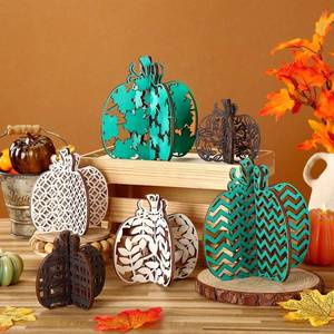 lot 7132 image: Memorywuu 12 Pcs Thanksgiving Pumpkin Decor Harvest Wooden Table Signs 3D Pumpkin Tabletop Decor Farmhouse Tiered Tray Decorations Autumn Block Centerpieces Standing Sign for Fall Home Kitchen