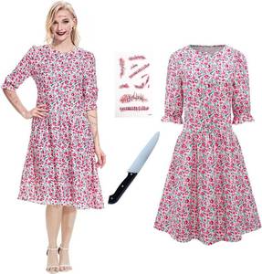 lot 7134 image: YIGMAW Barbara Dress Costume Lydias Floral Print Dress Womens Halloween Cosplay Outfit XL