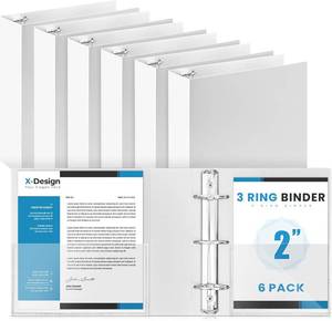 lot 7135 image: Henoyso 6 Pcs Plastic Mini 3 Ring Binder 2 Round Rings with 2 Insert Pockets, Fits 5. 5 x 8. 5 Paper, Capacity 375 Sheets, White Three Rings Flexible Small Binders for School, Office, Photo Album