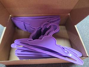 lot 7137 image: Soulchen 25 Pcs Doll Hangers for 18 Inch Doll Clothes Purple Plastic Hangers with Non-Slip Clips 7 in for Hanging Skirt, Dress, Trousers Accessories