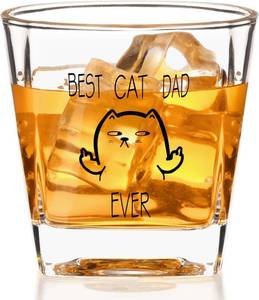 lot 7143 image: Futtumy Best Cat Dad Ever Whiskey Glass, Cat Dad Gifts from Son Daughter Wife, Father s Day Birthday Christmas Gifts for Men Pet Owner Pet Lovers, 8.5oz Square Whiskey Glass for Men