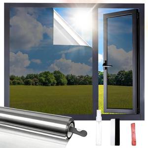 lot 7149 image: Window Film, Window Privacy Film with Free Installation Tools, One Way Daytime Privacy Window Film Static Cling Reflective Heat Control Window Tint for Home Office (Black Silver, 17.5 Inch X 6.5 Feet)