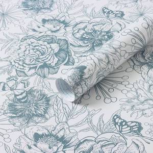 lot 7150 image: EeeComing Peel and Stick Wallpaper Floral Vintage Wall Paper for Bedroom Kitchen Living Room Self Adhesive Wallpaper Removable Contact Paper Blue and White for Bathroom Waterproof Vinyl 393 X 17.3