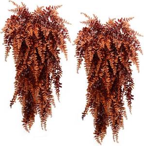 lot 7188 image: 3pcs Artificial Hanging Fall Plants Vines Fern Fake Hanging Plant Faux Boston Ferns Vine Outdoor UV Resistant Plastic Plants Wall Indoor Hangings Baskets Wedding Garland Decor (3, Fall Orange)