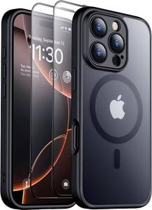 lot 7196 image: SPIDERCASE Magnetic for iPhone 16 Pro Max Case, Translucent Matte 2Pcs Tempered Glass Screen Protector Cell Phone Home Button Stickers Phone Case,Black