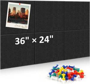 lot 7208 image: Bulletin Board, 36 24 Felt Wall Tiles, 6 Pack Cork Boards for Office, Large Black Corkboard for Office Home (with 30 Pcs Push Pins) (Black)