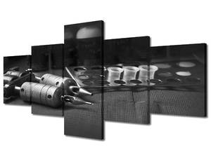 lot 35832 image: Wall Pictures for Living Room Tattoo Studio Wall Paintings Black and White Wall Art 5 Panel Machine Tattoo Poster Printed on Canvas Modern Artwork for Home Walls Framed Ready to Hang (50W x 24H)