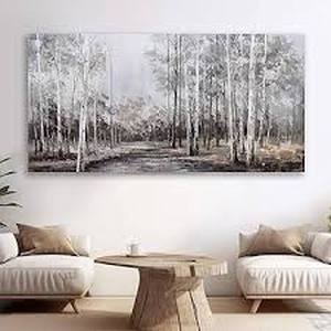 lot 35878 image: Tree Canvas Wall Art Gray Plant Wall Decor Abstract Artwork Framed Pictures Grey Misty Forest for Living Room Bedroom Office Home Decor 24x48 with Framed