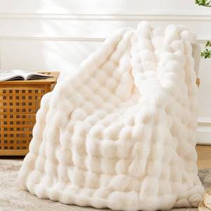lot 23632 image: BENVWE Faux Fur Throw Blanket for Couch Bed - Fluffy Soft Thick Bubble Blanket for Living Room Home Decor - Mothers Day Birthday Gifts for Women, Cream White, 63 x 80