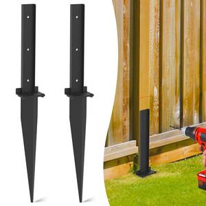 lot 23641 image: Fence Post Repair Kit, 2-Pack Fence Post Anchor with 3mm Heavy Duty Plate, 15.7-Inch Depth Metal Ground Spikes for Repairing Wood Post, Mailbox, Deck Railing, Black