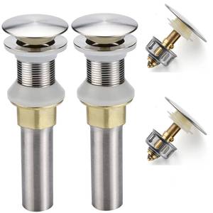 lot 23642 image: Rockgoya Bathroom Sink Drain,2 Pack Drain Stopper Bathroom Sink Without Overflow,Pop Up Drain Assembly with Detachable Strainer Basket,Built-in Anti-Clogging Strainer,Stainless Steel Brushed Nickel