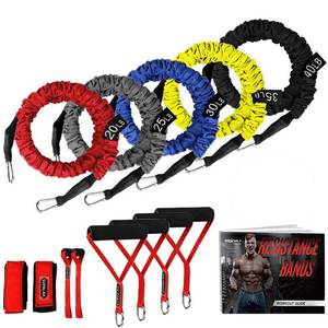 lot 23645 image: Resistance Bands, 15 Pieces Exercise Elastic Bands Set, 20lbs to 40lbs Resistance Tubes with Heavy Duty Protective Nylon Sleeves Anti-Snap for Fitness SUPALAK