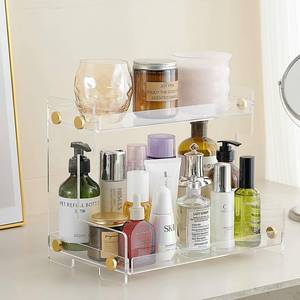lot 23653 image: FFK Bathroom Organizer Countertop 2-Tier Storage Bathroom Counter Organizer Acrylic Standing Holder Cosmetic Storage Perfume Shelf for Bathroom Bedroom Dressing Table1