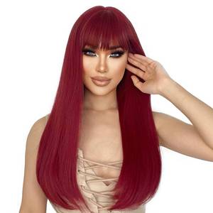 lot 23660 image: ENTRANCED STYLES Red Wigs for Women Long Straight Red Wig with Bangs Synthetic Burgundy Wig Colored Cosplay Wig for Girls Halloween Daily Party Use 22 Inch