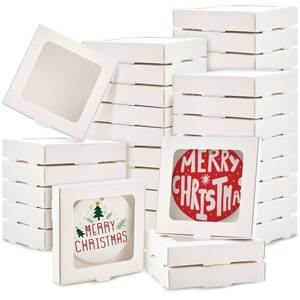 lot 23674 image: Dunzoom 50 Pcs Sublimation Ornament Blanks Box 3.6x3.6x0.7 Christmas Ornaments Holder Ceramic Discs Packaging Box with Window for Personalized Xmas Tree Blanks Bulk (White)
