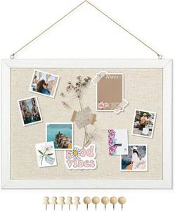lot 23676 image: DOLLAR BOSS Bulletin Boards with Linen 1-Pack 16X 12 Double-Sided Cork Board for Walls Wood Framed Bulletin Boards, Small Pin Board for Home Kitchen Office Decorative Hanging 10 Pushpins