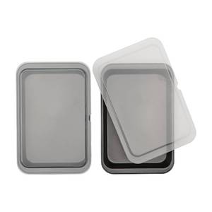 lot 23681 image: GoodCook Set of 2 Nonstick Steel 13 x 9 Cake Baking Pans with Covers, Gray (Lids Are Cracked)