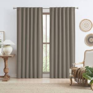 lot 23687 image: KEQIAOSUOCAI Farmhouse Taupe Curtains 90 Inch Length, Blackout Burlap Textured Boho Curtains Bohemian Retro Window Treatments for BedroomLiving Room 50x90 Inch 2 Panels Back Tab Rod Pocket