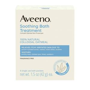 lot 23692 image: Aveeno Fragrance-Free Soothing Bath Treatment & Soak for Soothing Relief, 100% Natural Colloidal Oatmeal, Relieves Itchy, Irritated Skin Due to Eczema, 8 Single-Use Bath Packets