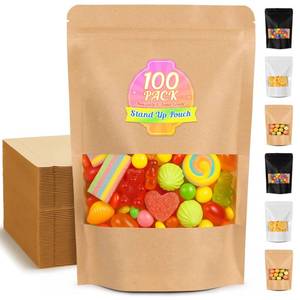 lot 28917 image: FITIMOR Food Bags 100 Pack Granola Trail Mix Bags Sealed Bag with Window Resealable Stand Up Pouches Wax Melt Candy Bar Tea Packaging Beef Jerky Chip Bag Bolsas para Carne Seca